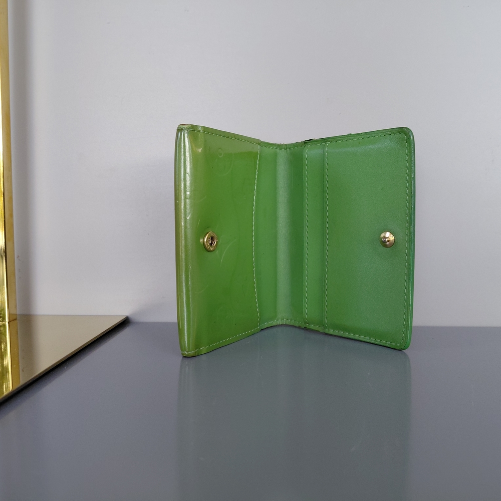 Louis Vuitton Green Compact Trifold Card Holder with Gold Snap